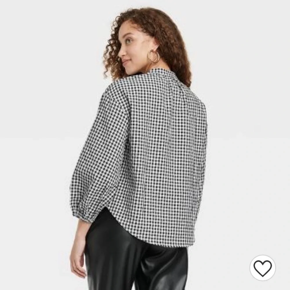 A NEW DAY Popover Top in Black/White Gingham NWT Small - Picture 7 of 13